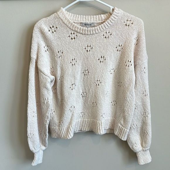 Madewell Tops - Madewell Pointelle Pullover Sweater Women’s Size S Cream